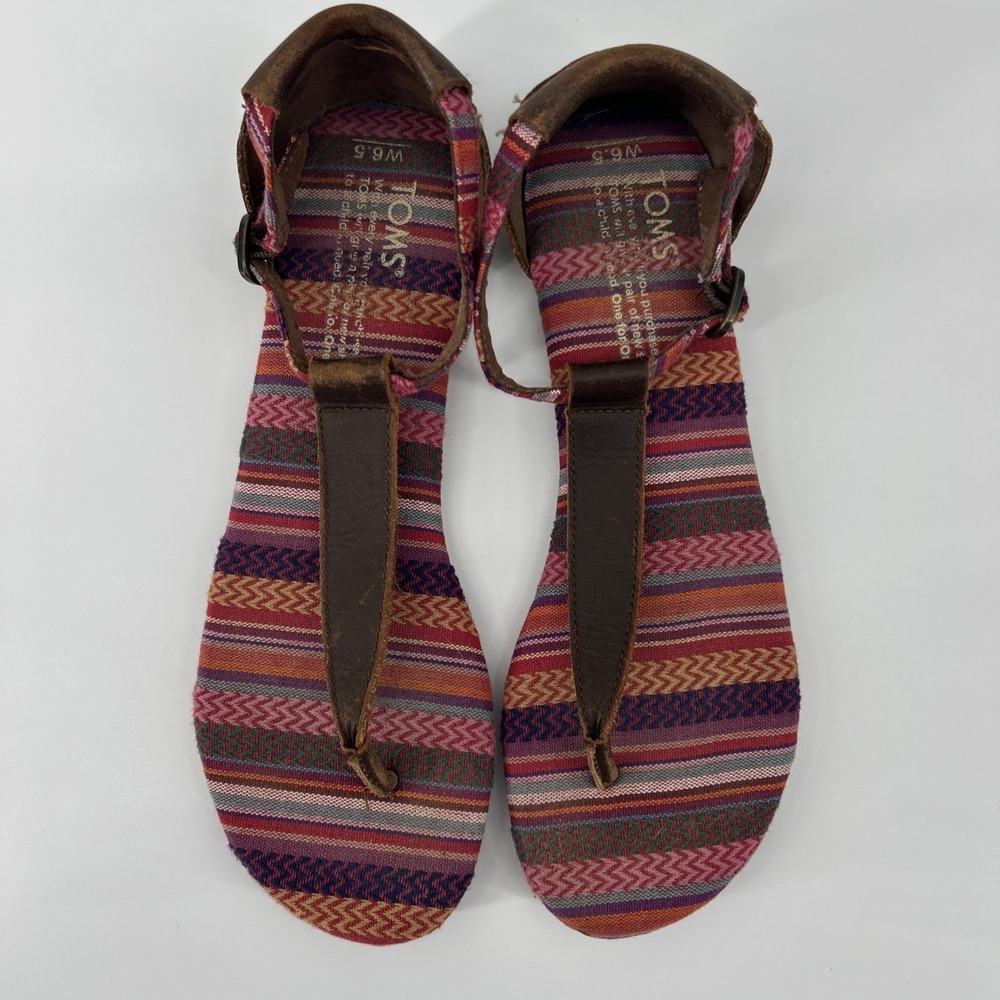 Toms Leather & Textile Sandals Women's 6.5 Boho Bohemian Tribal Southwestern